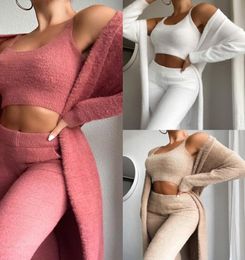 Women 3 Piece Tracksuits Winter Sexy Home Wear Suit Casual Pajamas Set Lady Female Soft Warm Long Sleeve Cardigan Vest Pants9744189