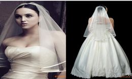 Simple And Cheap Wedding Accesories Wedding Veils Ribbon Edge Veu De Noiva Vintage White Bridal Veils9130197