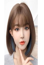 Wig Cosplay Haze Blue Ear Dye Bob Hair Short Straight Synthetic Hair Daily Wigs3733511