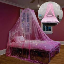 Girls Bed Canopy with Glowing Stars Dome Hanging Mosquito Net Princess Baby Crib Canopy Room Decor Ceiling Tent Kids Bed Curtain 240228