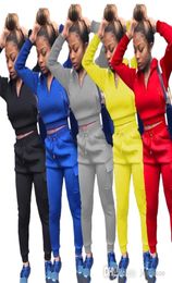 Women Two Piece Pants Outfits Designers Tracksuits Fashion Hoodies Pullover Zipper Crop Tops Sweatpant Jogging Suit Sweatsuit4682052