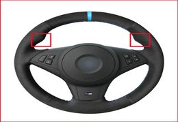 Black Suede Light Blue marker Steering Wheel Cover for BMW E60 E63 E64 Cabrio M6 2005 2006 2007 2008 2009 2010 Accessories Parts1149656