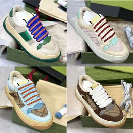 Screener Sneakers Women Designer Sneakers Leather Shoesmen Sports Leather Vintage Stripe Blue Red Web Lace Up Platform Shoes With Box NO452