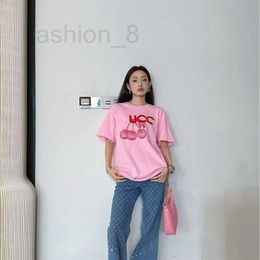 Women's T-Shirt Designer 2024 Early Spring New G Letter Cherry Embroidery Versatile Girl Style Loose Round Neck Versatile Short Sleeve T-shirt BUYF