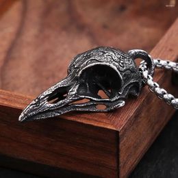 Pendant Necklaces Punk Viking Stainless Steel Crow Skull Vintage Small Size Nordic Mens Necklace Biker Amulet Jewellery Gift Drop