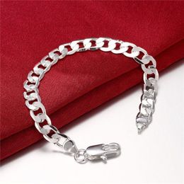 8M flat sideways men's 925 silver Link Chain bracelets 20X0 8cm GSSB246 sterling silver plated Jewellery bracelet300G