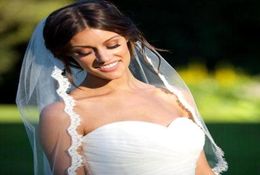 New White Veus De Noiva Veil OneLayer 1m Lace Edge Brides Veil Appliqued Luxury Wedding Accessories8134508