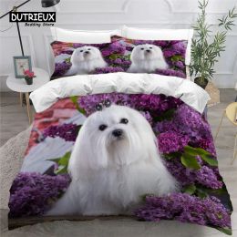 sets Cute Maltese Dog Duvet Cover Set Pet Dogs Theme Bedding Set Microfiber Kawaii Animal Comforter Cover Twin King For Kids Teens