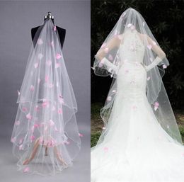 Bridal Veils 300cm One Layer White Wedding Veil Long Pink Petals For Bride Marriage Accessories Velos De Noiva Q41783262