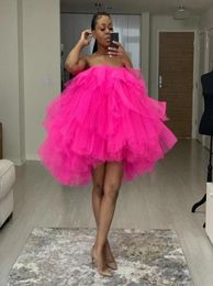 Casual Dresses Pink Fluffy Tulle Women Dress Customised Strapless Mini Layered Fuchsia Tutu Woman Poshoot9423290