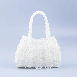 Evening Bags Fashion Retro Pearl Women's Bag 2024 Handmade Beaded Transparent Knitted Irregular Wave Handbag Casual Trend Versatile