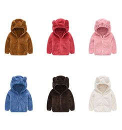 Retail winter kids fleece jacket baby warm rabbit ear hooded jacket fashion cute luxury fur coats sport coat ourtwear children clo1413943