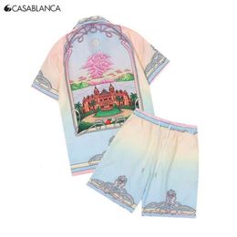 Casablanc Shirt Designer Set Masao San Print Mens Casa Blanca Casual and Short Womens Loose Silk Shirt High Quality Tees Summer Tour Casablancas Tshirt Size y6