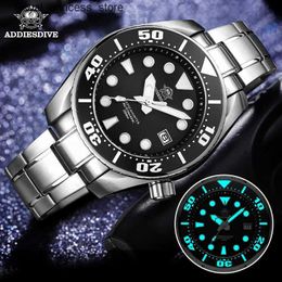 Other Watches Addies Dive Mens Luminous Black Ceramic Bezel 316L Stainless Steel Sapphire Crystal NH35 Automatic 200m Diver Q240301