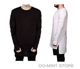 WholeNew Thumb Hole Cuffs Long Sleeve Tyga Swag Style Man High Low Side Split Hip Hop Top Tee T Shirt Crew Tshirt Men Clothe3303270