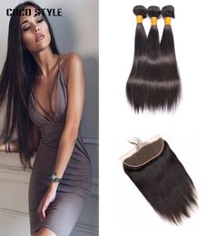 Peruvian Human Hair Lace Frontal Closure With Bundles Straight Hair 3 Bundles Remy Hair Extensions Natural Black7030973