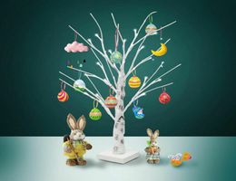 60cm White Easter Tree with Lights Decorative Easter Eggs For Hang Ornaments Twig Tree Lamp Decorations 24 LED Lights White Y01075651414