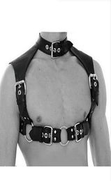 BDSM Bondage Male Neck Collars Chest Harness Strap Fetish Restraint Belt PU Leather Clubwear Cosplay Sex Toys For Men6333681