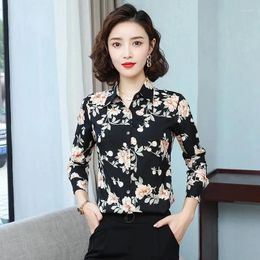 Women's Blouses 4XL Office Lady Women Spring Summer Formal Shirts Casual Flare Sleeve Turn-down Collar Print Colour Blusas Tops G2877