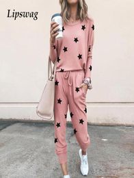 Elegant Star Print Ladies Two Piece Suit Women Long Sleeve Sweatshirt Top and Harem Pants Set Femme Outfits Streetwear Suits T20085034342