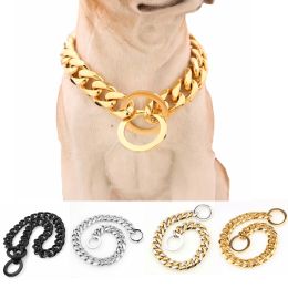 Collars Stainless Steel Dog Chain, Strong Metal Necklace, Pet Training Choke Collar, Gold Cuban Link for Large Walking Dog Ring, Luxury,