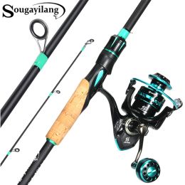 Combo Sougayilang Fishing Rod Reel Combo 1.8/2.1m Carbon Fiber Spinning Rod and 2000/3000 Series Spinning Reel with Line for Bass