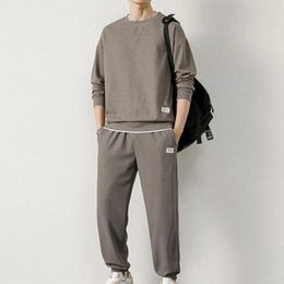 Men's Tracksuits Men Relaxed Fit Tracksuit Set Sweatshirt Pants Casual Waffle Texture Suit With Elastic Waist For Autumn