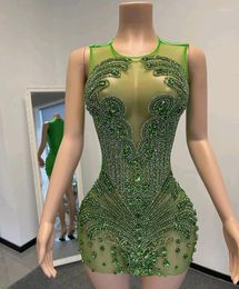 Party Dresses Green Sheer See Through Women African Cocktail Beaded Birthday Gowns Short Black Girl Prom Homecoming