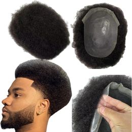 Malaysian Virgin Human Hair Replacement 8x10 Hair Piece #1b,#1 Black Afro 4mm Full PU Male Toupees for Black Men