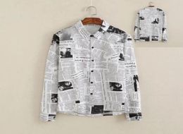 New Metrosexual personality slim Men039s Clothing Male vintage Fashion newspaper printing art long sleeved shirt Boy Casual Top9991052