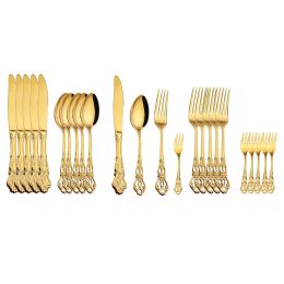 Sets 24pcs Stainless Steel Cutlery Set Gold Dinnerware Western Food Royal Tableware Christmas Fruit Forks Knives Coffee Spoons Gift