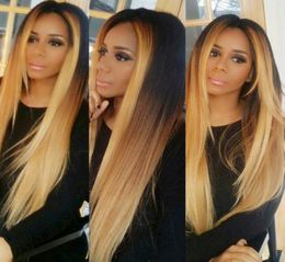 Ombre Blonde 1B27 Bundles with Closure Brazilian Straight Ombre Human Hair Weave 3 Bundles with 4x4 Middle Part Lace Closure Exte6963359