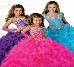 Ritzee Girls Beads Halter Girls Pageant Dresses Little Girl Ball Gown Big Kids Full Length Cap Sleeve Custom Made Flower Girl Dres7024131