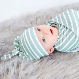 Blankets Born Baby Swaddle Blanket Hat Suit Comfortable Soft Wrap Cloth For Girls Boys Green Stripe Swaddling With Po Prop