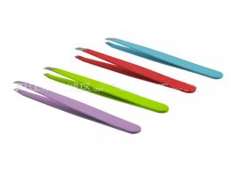 Whole 24Pcs Colourful Stainless Steel Slanted Tip Eyebrow Tweezers Hair Removal Tools6728420