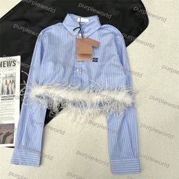 Cropped Shirts For Women Stripe Feather Designer Tops Long Sleeve Letter Embroidery Shirt Blouses