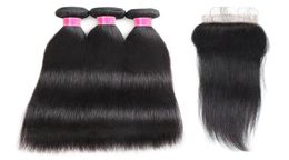 Whole Good 9A Mink Brazilian Peruvian Malaysian Virgin Straight Hair 3 Bundles With 44 Lace Closure Human Hair Bundles with C232078074503