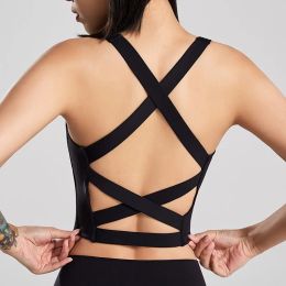 Bras Back Cross Nakedfeel Fabric Antisweat Pro Training Yoga Fitness Bra Crop Tops Women Push Up Shockproof Running Sports Bras Top
