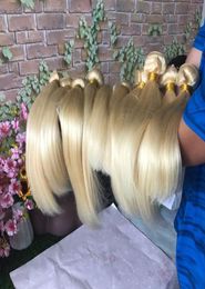 Whole 613 1B613 Straight Body Wave Blonde Human Hair Bundles Peruvian Brazilian Malaysian Virgin Blonde Hair Weaves 6966839