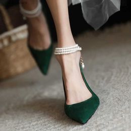 Dress Shoes High Heel Shoes Woman Pointd Toe Spring Autumn Elegant Pumps French Style Vintage Pumps Slip On Ladies Summer Pearls ShoesH2431