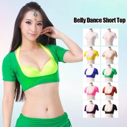 Stage Wear Sexy Women Mesh Open Bust Short Sleeve Belly Dance Crop Tops Bodysuit Tribal T-Shirts Underwear