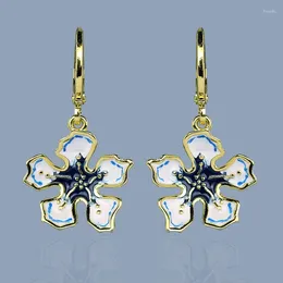 Stud Earrings Exquisite For Women Blue Flower Fashion Handmade Enamel Jewelry Wedding Bridal