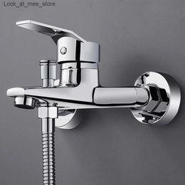 Bathroom Sink Faucets Zinc alloy basin faucet chrome plated wall mounted cold water dual nozzle mixer faucet bathroom divider shower basin Q240301