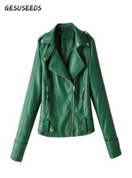 Women039s Leather Faux Black PU Green Jacket Women Motorcycle Biker Moto Vintage Pink White Red Coat Fall 2021 Korean3612913