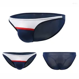 Underpants Men Underwear Ultra-thin Ice Silk Patchwork Low Waist Briefs Sexy Quick Drying Bikini Elastic Tanga Gay Panties Plus Size S-XXL