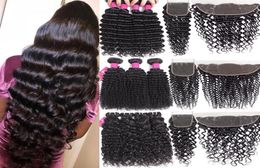 9A Mongolian Deep Wave Bundles With Closure 4X4 Lace Closure Or 13X4 Ear To Ear Lace Frontal Virgin Human Hair Weave With Lace Clo2259051