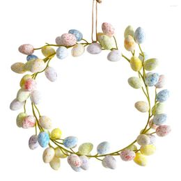 Decorative Flowers Easter Day Coloful Eggs Door Wreath Spring Party Decor For Home Window Garlands Wall Hanging Colorful 36cm