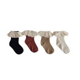 Socks Baby Girl Fashion Lace Solid Socks Mid Tube Socks With Ruffles Absorb Sweat Cotton 4 Color Boy Comfortable Soft Socks