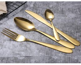 Gold Cutlery Set Spoon Fork Knife Spoons Frosted Stainless Steel Food Western Tableware tool EEA11977360433