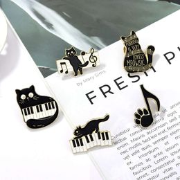 New Cartoon Cute Black Cat Piano Notes Alloy Clothing Bag with Brooch Buckle Badge